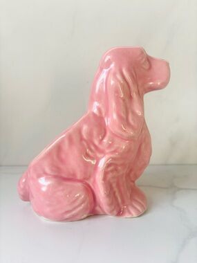 Vintage Pink Ceramic Dog Figurine